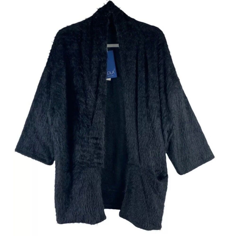 Lola Cardigan Womens M/L Made In Italy Mohair Knit Black Open Front NEW $198